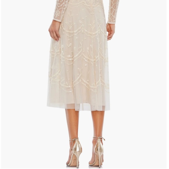 Mac Duggal Sequin Long Sleeve Mesh Midi Cocktail Dress Illusion High Neck - Picture 5 of 11